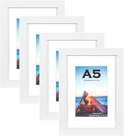 Scholar Tree White A5 Photo Frames Set of 4 Wooden, Wall or Table Mountable