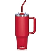 SMLIXE 40 oz Tumbler with Handle and Straw Lid,Insulated Reusable Stainless Steel Water Bottle Travel Mug๏ผCupholder Friendly Double Wall Vacuum Sealed Cup (Cherry Red)
