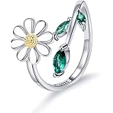 Bolelis Daisy Anxiety Relieve Rings - 925 Sterling Silver You Are My Sunshine Sunflower Fidget Jewelry ADHD Stress Relieving Spinner Ring for Women