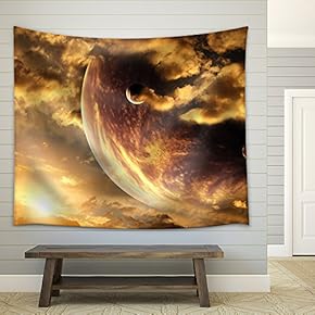Sunset in Storm Sky and Alien Planet - Fabric Wall Tapestry Home Decor - 51x60 inches