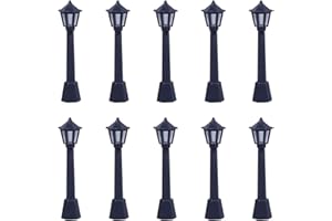 SOIKOI Dong Huang 10pcs Mini Miniature Street Light Model, Railway Train Solar Lamp Post Lamps, Outdoor Pathway Lantern Post for Dollhouse Decoration Micro Landscape Fairy Garden Lighting Accessories, Black