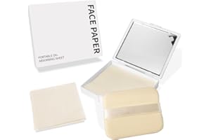 BOROLA 3-in-1 Oil Blotting Paper Set for Face 100 Sheets Oil Absorbing Sheets with Portable Mirror & Adhesive Makeup Puff, Blotting Papers for Oily Skin, Design for Men & Women(White)
