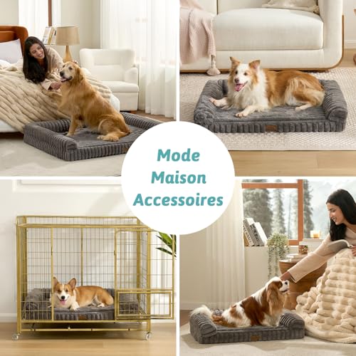 COZY KISS Orthopaedic Dog Bed Extra Large 120 x 88 x 17 cm – Soft Faux Fur Sofa Bed, Memory Foam in Honeycomb, Ergonomic Cushion, Removable, Washable, Grey, XXL