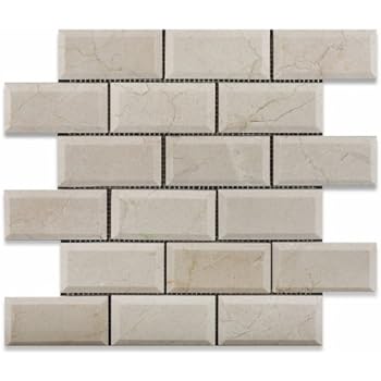 2 X 4 Crema Marfil Marble Polished & Beveled Brick Mosaic Tile - Box of 5 sq. ft.