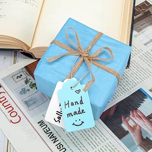 SallyFashion Colored Gift Tags, 100 PCS Paper Tags Hanging Blue Tags with String for DIY Arts Crafts Wedding Birthday Holiday