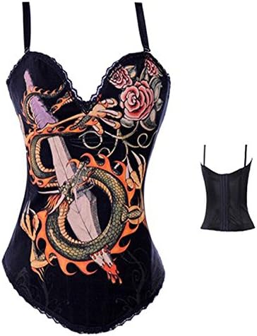 Renee Ander Sexy V-Neck Shoulders Strap Corset Women's Waist Cincher Corset-Black dragon (M) Hot