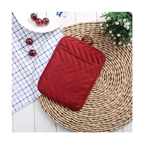 Anyi Oven Pot Holders with Pocket, 100% Cotton Potholders Set with Feature of Heat Resistant Non Slip Kitchen Hot Pad for Cooking Baking, 3-Pack, Red - Thumbnail 2