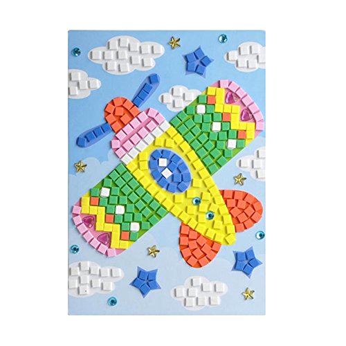 Weoxpr Mosaic Sticker EVA DIY Handmade Art Kits for Kids - Sunflower, Woodpecker, Hot Air Balloon, Butterfly, Giraffe, Sailboat