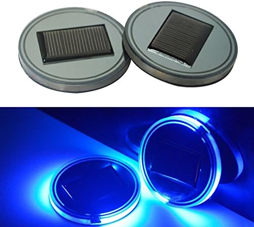 discoGoods 2-Pack LED Car Cup Holder Mat Cup Coasters Light Mat Pad Solar Power Car Interior Decoration Built-in Vibration Automatically Turn On at Dark (Blue)