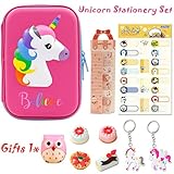 Unicorn Pencil Case- Kid Pencil Case- Unicorn Stationery Comes with Unicorn Keychains,Note Paper, Name Labels Stickers and Eraser Give a Gift Pencil Sharpener School Supplies for Children Presents