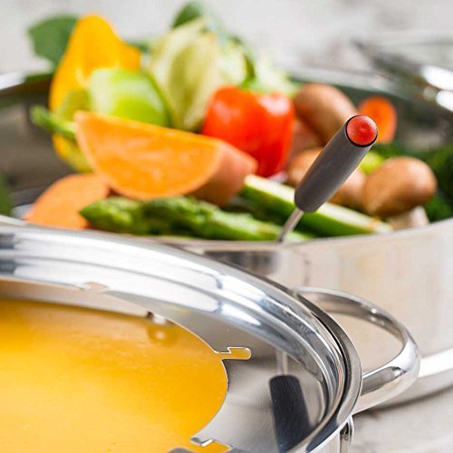 Nuwave Design-18/8 Stainless Steel Cookware,Free of PTFE PFOA PFOS,Fondue Pot Set,Works On All Cooktops and Induction Cooker,Include Pot,Steamer Basket,Glass Lid and 8 Fondue Forks,10 -Yeär Wärranty, 3.5Qt Pot, Silver