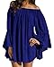 ZANZEA Women's Sexy Off Shoulder Chiffon Lace Ruffle Sleeve Blouse Mini Dress Summer Beach Cover Up Sundress Royal Blue 2XL