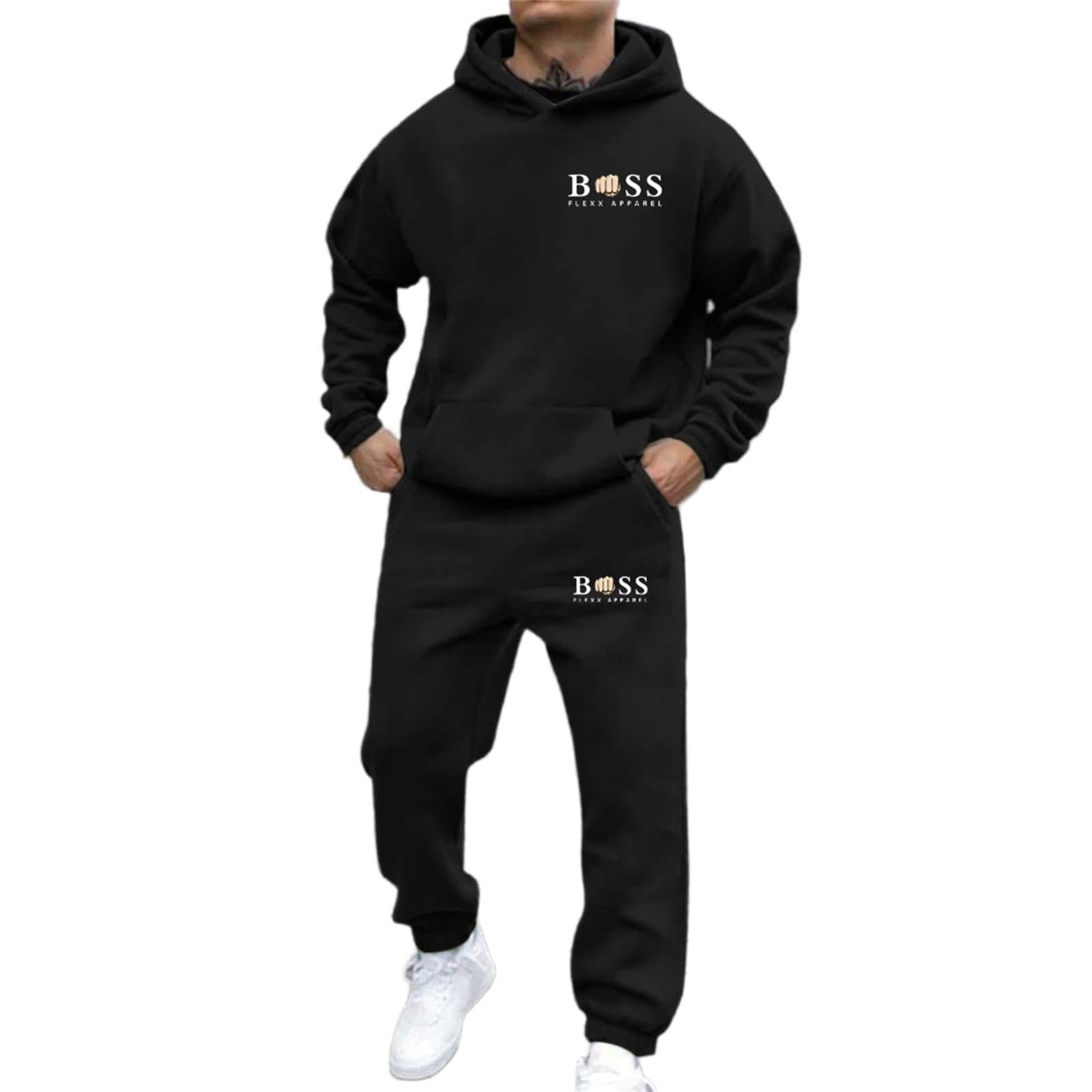 Men's 2-Piece Tracksuit Set BOSS Flexx Apparel Athletic Hooded Sweatshirt and Joggers Athleisure Wear Gym Running Loungewear Autumn Sportswear