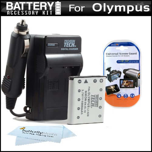 Battery and Charger Kit for Olympus VR-320 VR-310, Stylus VG-180 Digital Camera Includes Extended (1000Mah) Replacement LI-42B Battery + Ac/Dc Rapid Travel Charger + LCD Screen Protectors + More