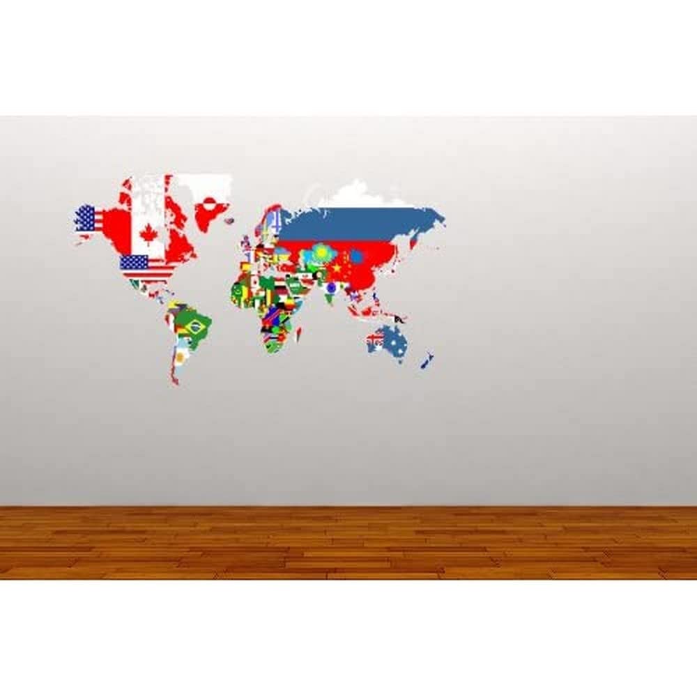 60 Second Makeover Limited Full Colour World Map Flags Wall Sticker Decal Graphic Decoration Home Office Travel Study Living Room