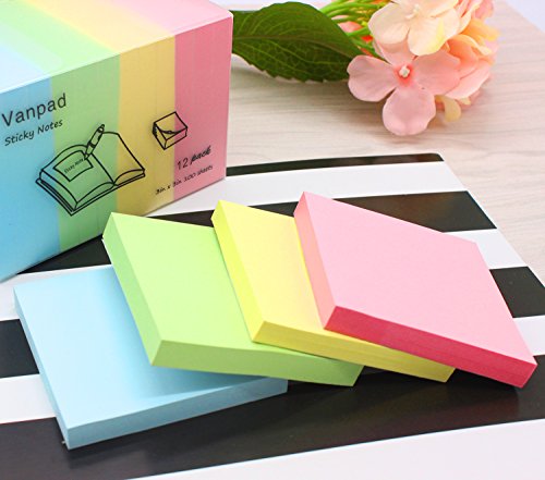 Sticky Notes 3x3 Inches - 100 Sheets/Pad - 12 Pads/Pack, Self-Stick Pads by Vanpad - Thumbnail 4