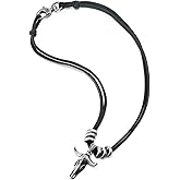 COOLSTEELANDBEYOND Vintage Bull Head Circles Charm Pendant Necklace for Men, Adjustable Leather Cord