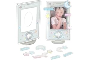 WAYUTO 2 Pack 3 Inch Acrylic Kpop Photocard Holder with Decorative Accessories Kpop Photocard Display Frame Kpop Photocard Stand Kpop Photocard Organizer for Tabletop Decor