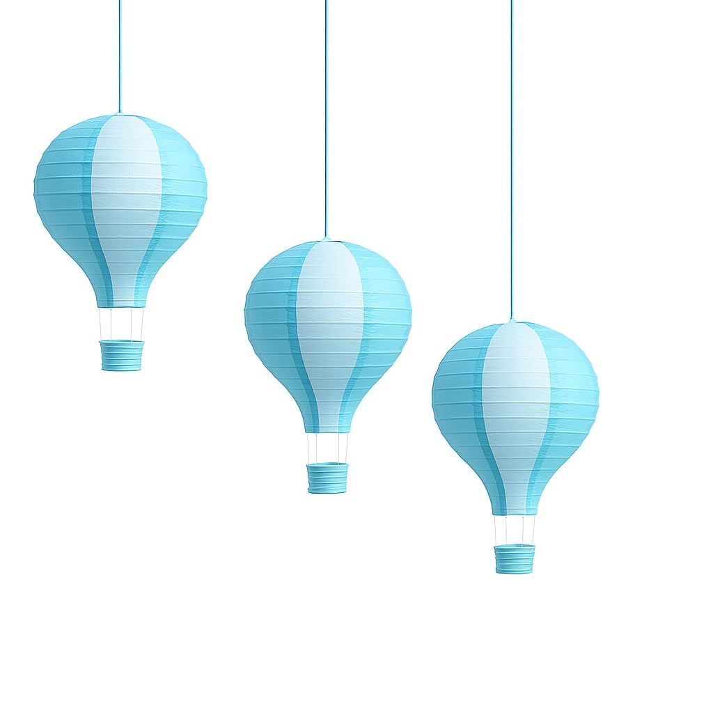 3 pcs Hot Air Balloon 8" (20cm) Hot Air Balloon Decor Hanging Lanterns Paper Lampshade (Light Blue)
