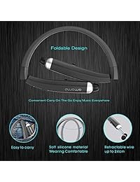 AMORNO   Auriculares inalámbricos plegables con auriculares retráctiles, resistentes al sudor, cancelación de ruido, con micrófono