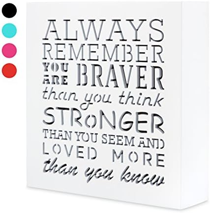KAUZA Always Remember You are Braver Than You Think - Inspirational Gifts Positive Wall Plaque Pallet Saying Quotes for Birthday - Presents for Mom Sister Grandma 5.5 x 5.5 Inch