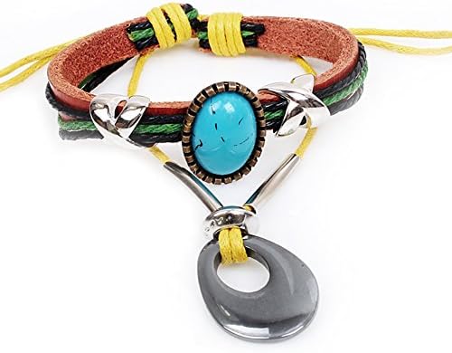 Bohemia Style Hematite Stone Stringing Beads Leather Bracelet Adjustable Cuff Charm Bangle