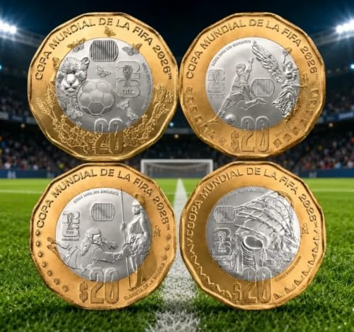 Genérico Set de 4 Distintas Medallas Conmemorativas Mexico 20 Pesos De La Copa Mundial 2026
