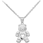 925 Sterling Silver Love Teddy Bear Charm Pendant Necklace