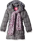 Pink Platinum Little Girls' Long Puffer Jacket With Accessories, Charcoal, 5/6
