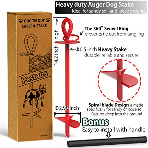 30 Ft Dog Tie Out Cable and Stake Heavy Dog Yard Leash and Stake for