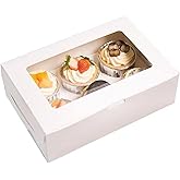 MonYouGe 30-Set Cupcake Boxes Bulk with Clear Display Window Hold 6 Standard Cupcakes, Disposable Food Grade White Cupcake Ca