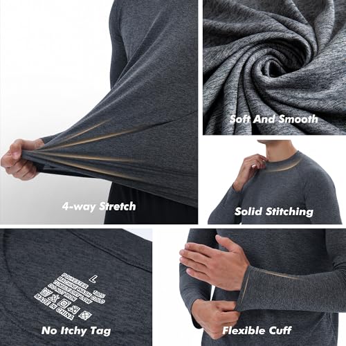 BOOJO 3 Pack Long Sleeve Shirts for Men - Quick Dry Moisture Wicking Sun Protection UV UPF T-Shirts for Fishing Workout Gym