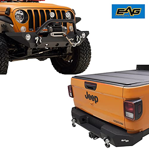 EAG Steel Front Bumper with Winch Plate and Full Width Rear Bumper with