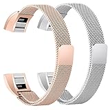 bayite Stainless Steel Bands Compatible Fitbit Alta and Alta HR, Milanese Loop Women Men Pack of 2, Silver and Rose Gold 6.7