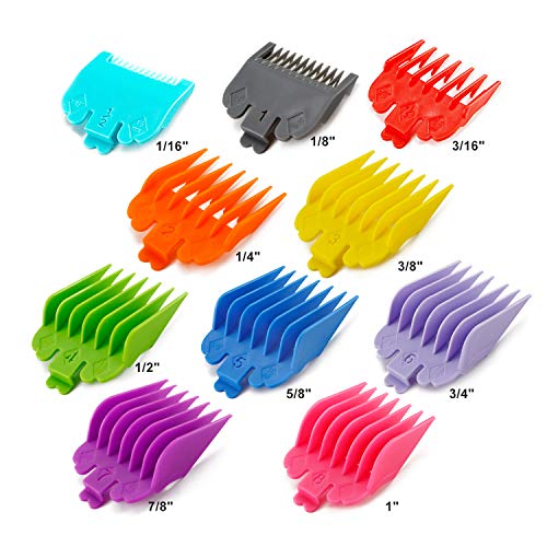 10 Color Professional Hair Trimmer/Clipper Coded Cutting Guards Guides/Combs- 1/16” to 1 -Great for Most Size Hair Clippers/Trimmers