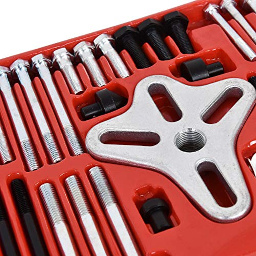 Hunzed 46Pc Harmonic Balancer Gear Puller Steering Wheel Pulley Steel Yoke Washer Crank (Silver)
