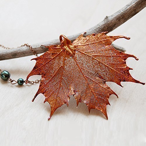 Enchanted Leaves Large Fallen Copper Maple Leaf Necklace Iridescent Copper Plated Real Sugar Maple Leaf Handmade Amazon Com