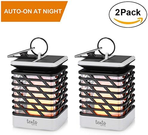 Solar Lanterns Outdoor Solar-Powered Landscape Lights with Flame Flickering Effect 2 Pack