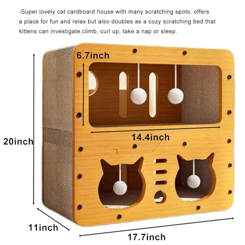 Orchid M® 3 Floor Cat Scratcher Cardboard House,Indoor Cardboard Lounge Bed- Large Cat Scratcher Bed with 4 Hanging Toys,Easy Assemble Durable Board Entertain Prevent Furniture Damage