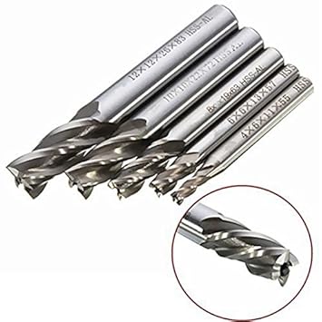 Generic others : 5Pcs 4/6/8/10/12mm HSS-Al CNC 4 Flute End Mill Cutter Drill Bit Milling Tool