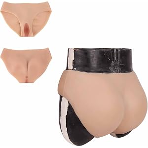 QUEENDY Realistic Sissy Silicone Panties False Pussy Boxer Briefs Insertable Hiding Gaff Fake Vagina Underwear for Drag Queen