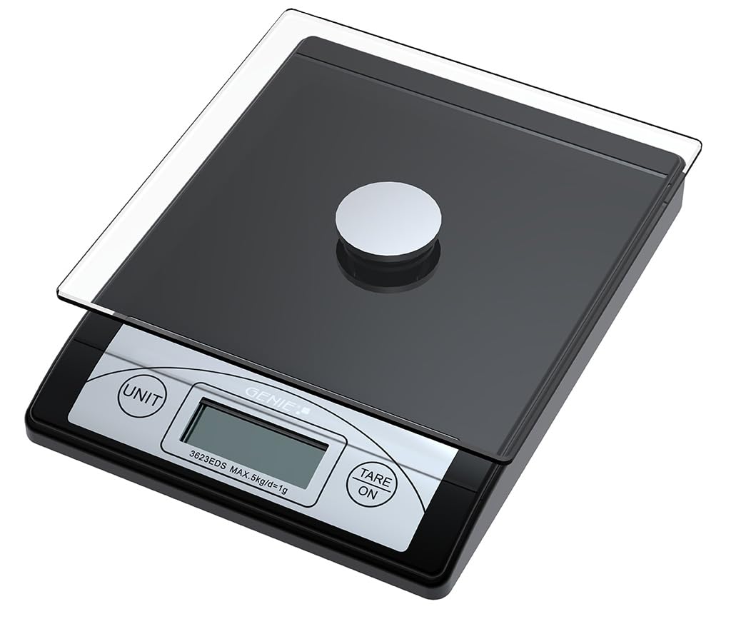 Genie 3623 EDS Digital Letter Scales 1 g to 5000 g Made of Robust Plastic with Glass Plate LCD Display Black