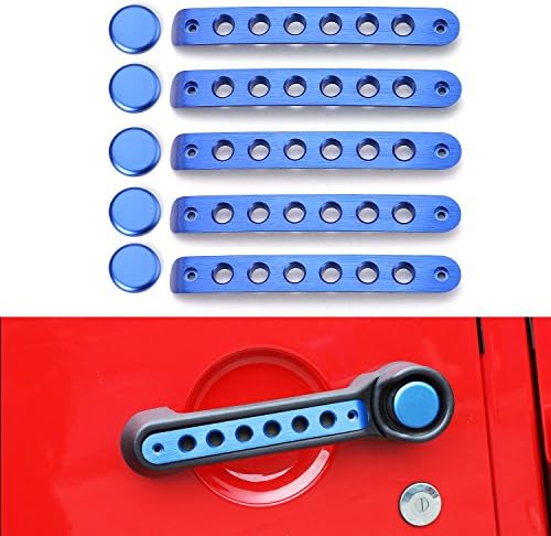 JaCar Aluminum Side Door Grab Handle Cover &amp; Push Button Cover Trim 5pcs/set For 2007 - 2016 Jeep Wrangler JK &amp; Unlimited 4 Door(Blue)