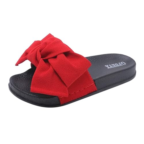 POIUDE Damen Slipper Sommer Bogen Knoten Slipper Lässig Indoor Outdoor Anti-Slip Hausschuhe Strandschuhe