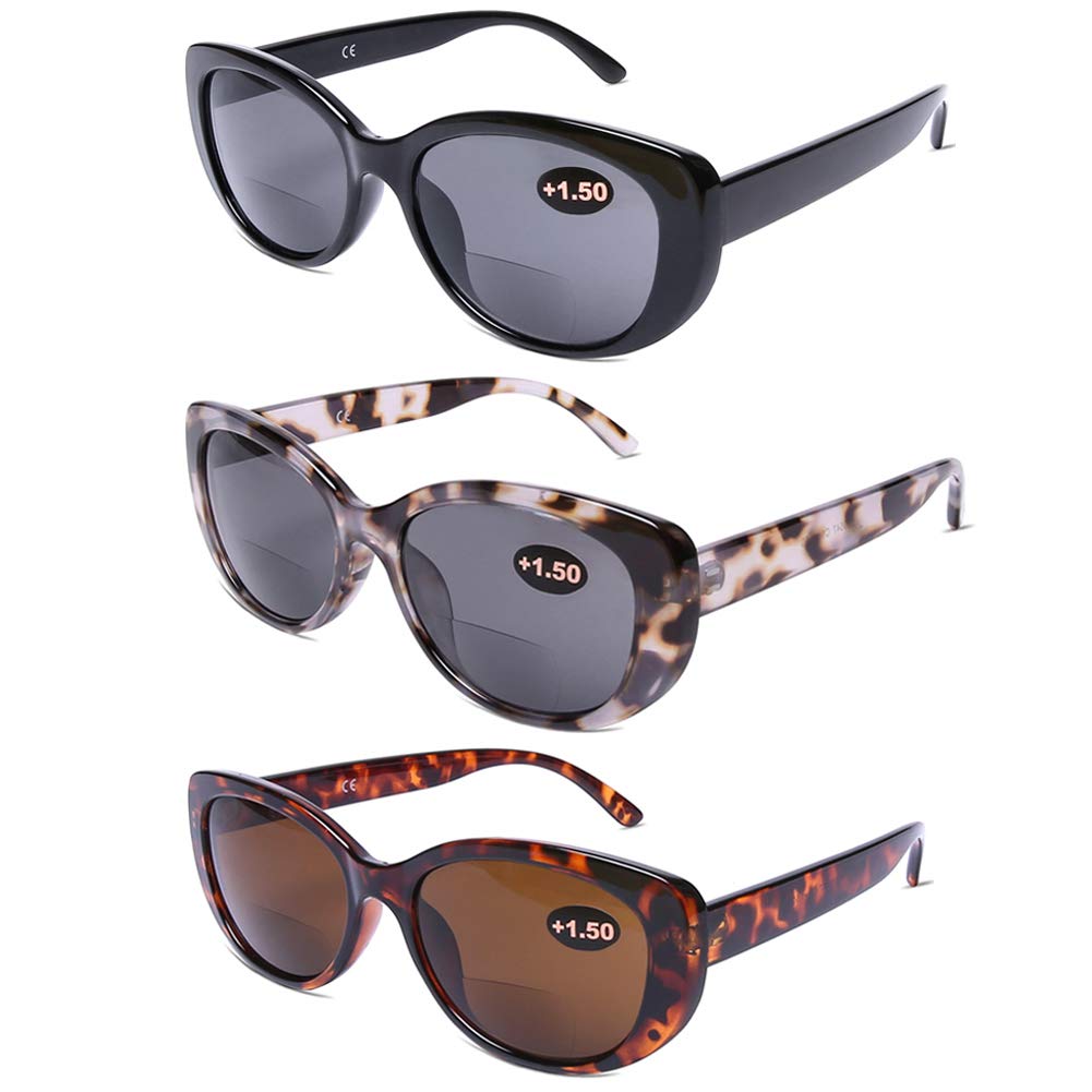 Photo 1 of DOOViC Bifocal Sun Readers for Women and Men Stylish Reading Glasses Cat Eye Frame Reading Sunglasses 2.50 Strength