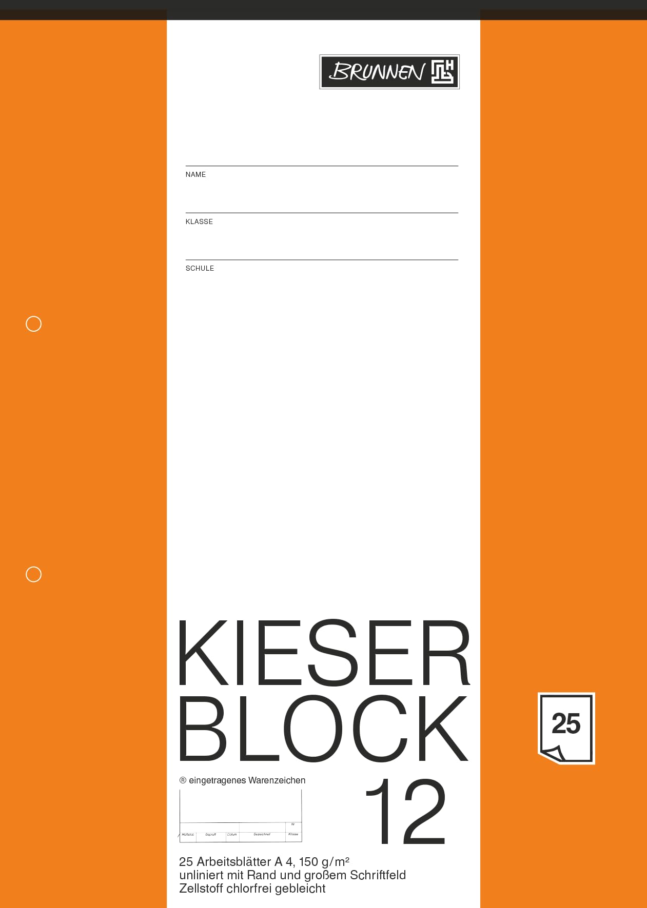 Brunnen Kieser Drawing Pad A4 Unlined with Margin 210 x 298 mm 150 GSM 25 Sheets