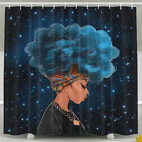 Bandages Thinking Blue Hair Africa Women Shower Curtain Fabric Bathroom Shower Curtain Set,72x60 Inch