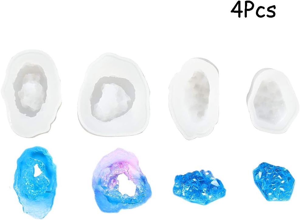 Mulukaya 4Pcs Crystal Quartz Rock Resin Silicone Molds Casting Molds Jewelry Making Tools for Craft Keychain Necklace Earring Pendant Project