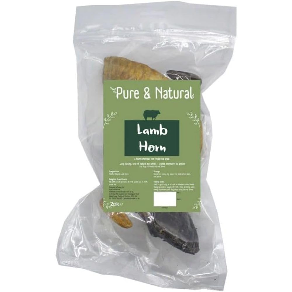 Pure & Natural Lamb Horns for Dogs - Natural Dog Chews Long Lasting, Low Fat & Hypoallergenic Ram Horn Large Dog Treats - Pack of 2