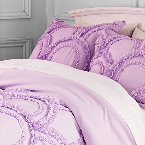 N2 3 Piece Girls Purple Color Ruffles Comforter Set Full Queen